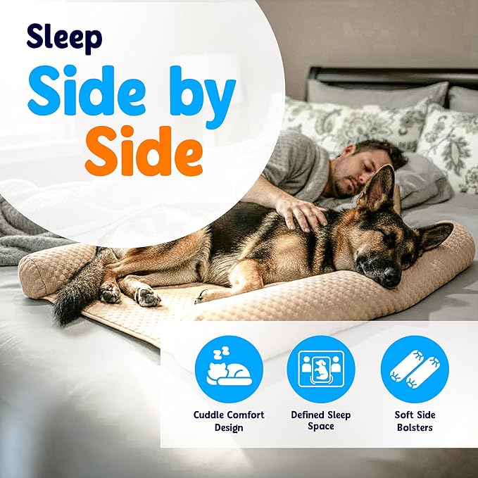 DenMate Dog Bed Co Sleeper: The First On-Bed DogBed for Your Pet. Perfect for Large/Medium Size Dogs; Helps Stabilizes Nighttime Movement to Help Improve Dog & Owners Sleep, Machine Washable.