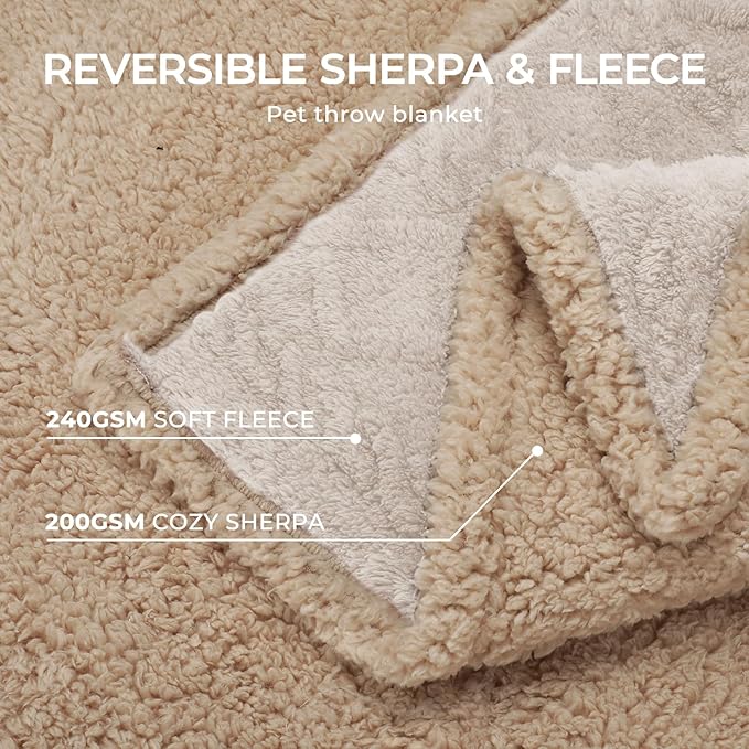 Luciphia Waterproof Pet Blanket, Liquid Pee Proof Dog Blankets for Sofa Bed Couch, Reversible Sherpa Fleece Furniture Protector Cover for Small Medium Large Dogs Cats,Beige-Thicken Medium（57" x 40"）