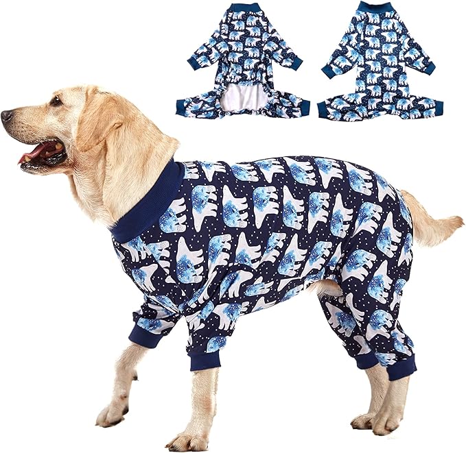 LovinPet Big Dog Pajamas, Post Surgery Onesie UV Protection, Blue Triangle Print, Lightweight Stretchy Big Dogs Pullover Shirt, Full Coverage Large Breed Dog Jammies, Pet PJ's, Medium
