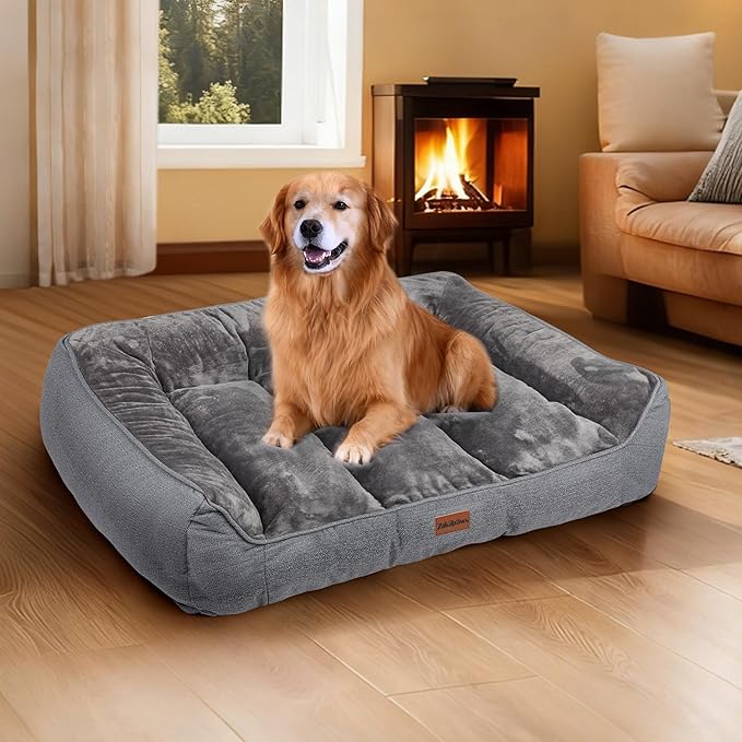 Orthopedic Dog Bed for Extra Large Dogs - Waterproof Memory Foam Dog Couch Bed with Sides, Pet Beds with Washable Cover & Non-Slip Bottom, Grey, 42x30 Inch