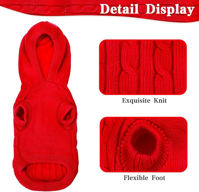 PUPTECK Winter Dog Cat Sweater Coat - Soft Cold Weather Clothes Knitwear for Kitties & Small Dogs Indoor Outdoor Walking Warm, Knitted Classic for Doggies Kitties Girls Boys, Red L