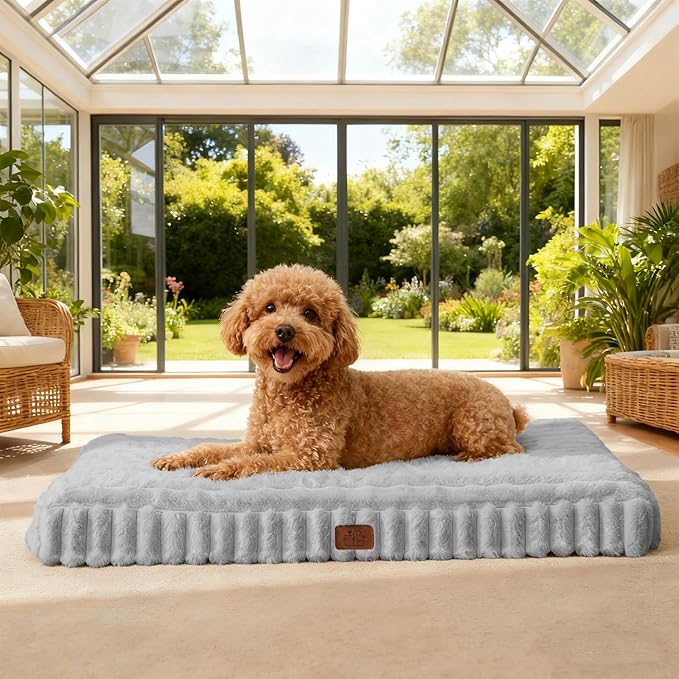 Orthopedic Dog Bed for Large Dog, Waterproof Pet Bed,Non-Slip Bottom and Egg-Crate Foam with Removable Washable Cover Crate Bed,Grey,36"x27"x3"