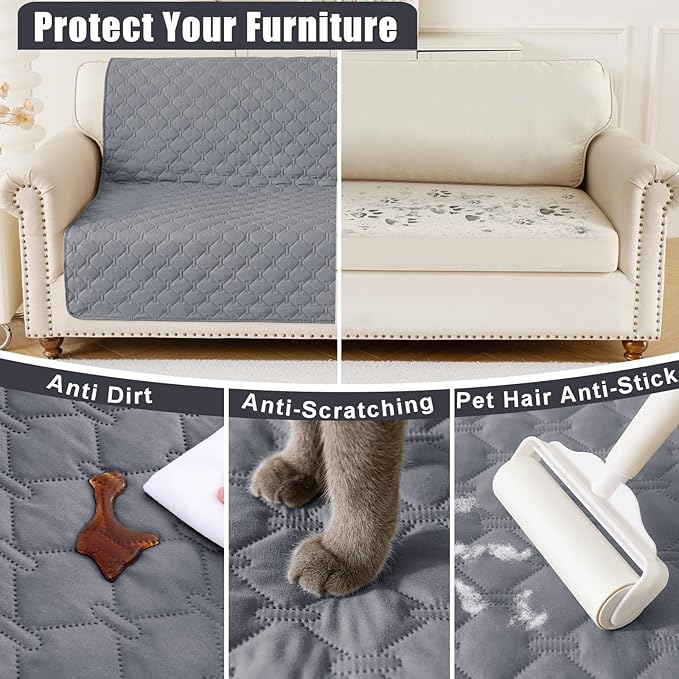 Smiry Waterproof Dog Bed Cover Blanket, Soft Reversible Pet Blanket, Washable Leakproof Cats Dogs Couch Cover for Sofa, Couch, Furniture, Plaid (40x50 Inch, Grey/Light Grey)