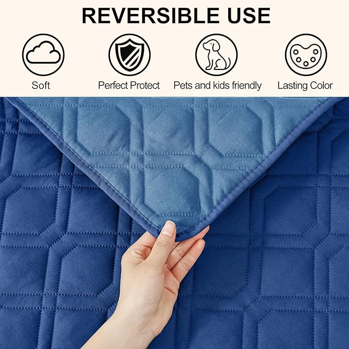 Smiry Waterproof Dog Blanket, 52x82 Inch Soft Pet Bed Cover Reversible, Washable Sofa Couch Furniture Protector for Small Medium Large Dog Puppy Cat, Geometric, Navy/Blue