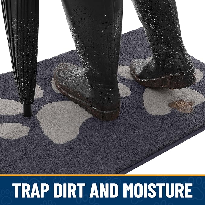 Smiry Dog Door Mat for Muddy Paws 40x32, Dirt Trapper Non Slip Washable Indoor Doormats, Absorbent Entryway Carpet for Inside Floor, Dark Grey
