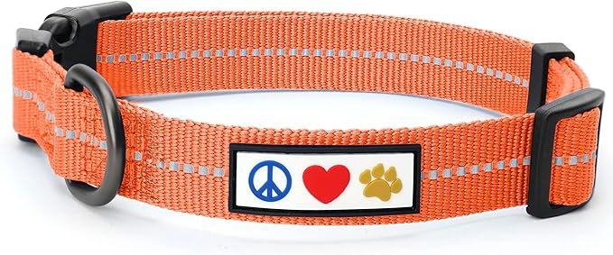 Pawtitas Recycled Dog Collar with Reflective Stitched Puppy Collar Made from Plastic Bottles Collected from Oceans Large Orange Habanero