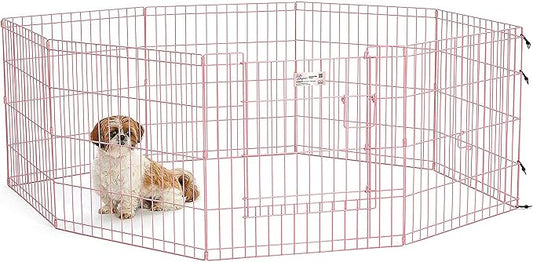 MidWest Homes for Pets Folding Metal Puppy/Dog Exercise Pen, Indoor/Outdoor Playpen with Door, 16 Sq Feet of Play Space, 24-Inches Tall, Pink