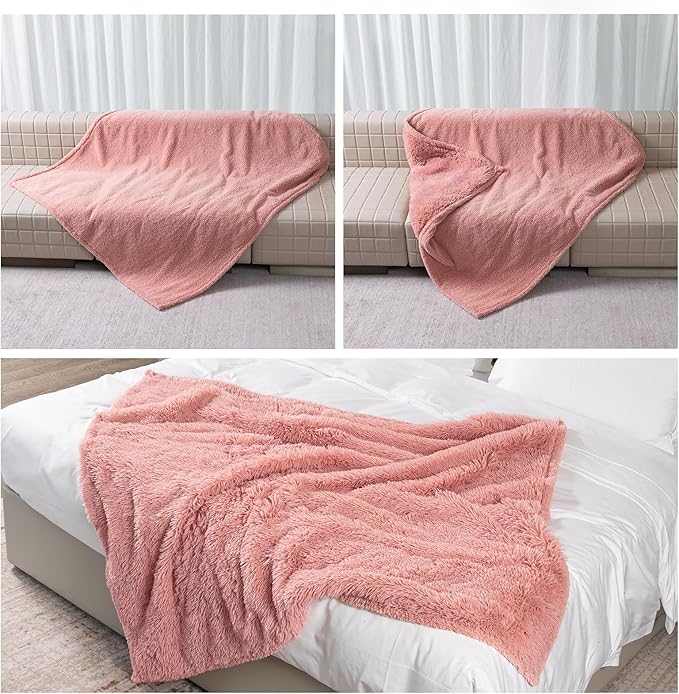 Pink Faux Fur Pet Throw Blankets Waterproof Cozy Calming Dog Blanket for Couch Cover Love Bed Cover Washable(Pink,XS)