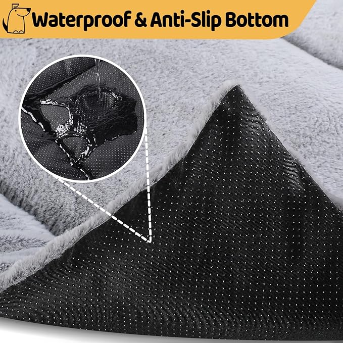 Dog Beds Crate Pad for Medium/Large Dogs, Ultra Soft Faux Fur Dog Bed for Crate, Washable & Anti-Slip Kennel Pad Pillow Cushion for Dogs Cozy Sleeping Mat (36" x 23", Grey