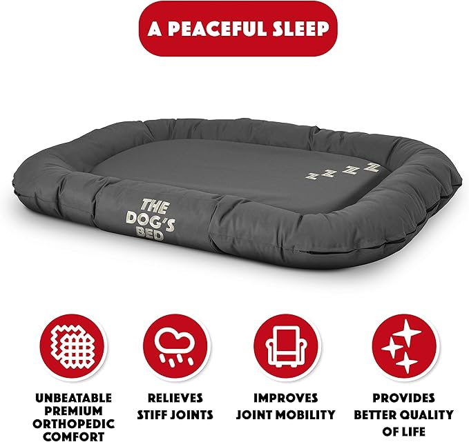 The Dog’s Bed Utility Waterproof Dog Bed, Large Durable Grey Oxford Fabric, Tough YKK Zippers, Washable Reversible Cover, Dog Beds for Home and Car Crate, Puppy & All Pet Comfort, Veterianry Approved