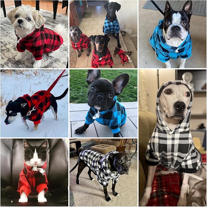 KOOLTAIL Plaid Dog Hoodie Pet Clothes Sweater with Hat and Pocket for Small Medium Large Size Dogs, Soft Winter Warm Dog Cold Weather Coat, Fleece Fall Dog Hooded Sweatshirt for Puppy Cats, Red XXL