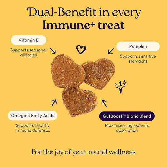 New! WellJoy Dog Treat Immune+ GutBoost | Vitamin E | Pumpkin for Sensitive Stomachs | Dual-Benefit GutBoost Formulation | Vet Formulated | USA Made | Made with Real Shredded Chicken | 30 Soft Chews
