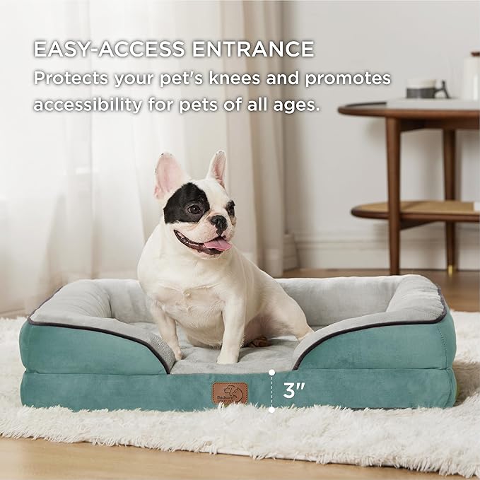 Bedsure Orthopedic Dog Bed Medium Size Dogs - Washable Medium Dog Cat Bed Waterproof, Comfort Pet Couch Sofa with Washable Removable Cover, Pets Bed with Nonskid Bottom, Washed Blue, 28"