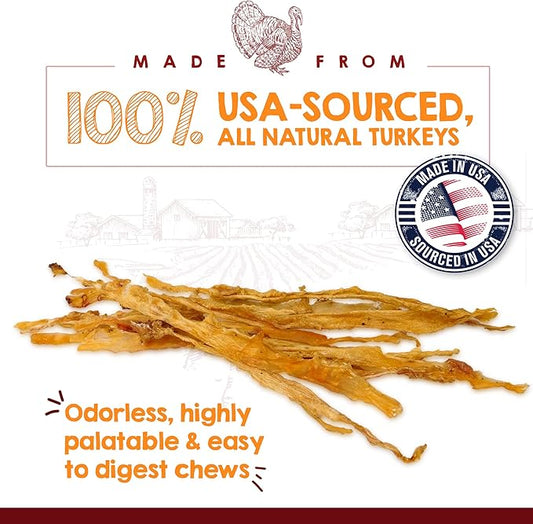 Riley's Turkey Tendons for Dogs - Single Ingredient Dehydrated Turkey Treats for Small & Large Dogs - Made in USA - Promotes Dental Health - 8 oz