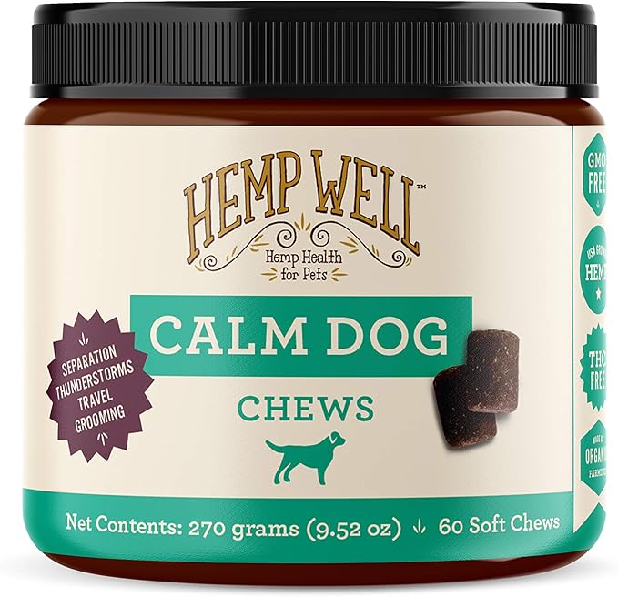 Hemp Well Calm Dog Soft Chews: 60 ct. Organic Hemp Infused with Melatonin - Calming Chews for Separation, Thunderstorms, and Stress - 1 Pack Chews