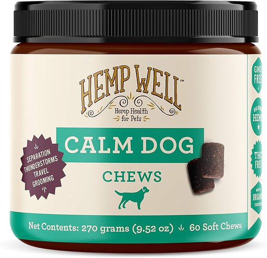 Hemp Well Calm Dog Soft Chews: 60 ct. Organic Hemp Infused with Melatonin - Calming Chews for Separation, Thunderstorms, and Stress - 1 Pack Chews