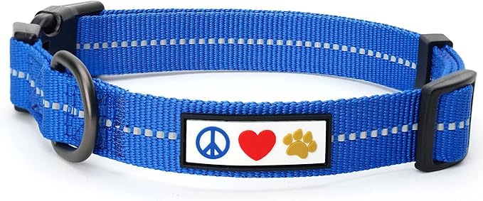 Pawtitas Recycled Dog Collar with Reflective Stitched Puppy Collar Made from Plastic Bottles Collected from Oceans Small Blue Ocean