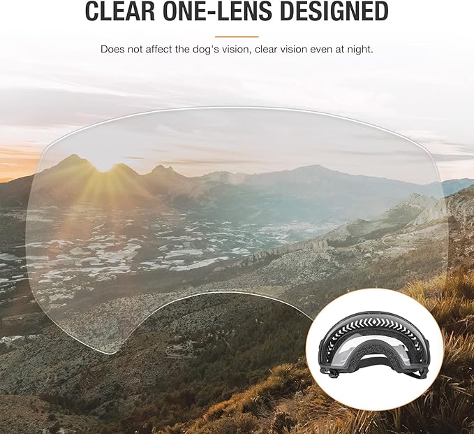 PETLESO Clear Dog Goggles for Large Dogs, Anti-UV Pet Sunglasses for Medium to Large Breed, Dog Eye Protection for Driving Riding Hiking, Wide View &Soft Frame, Adjustable, Clear Lens