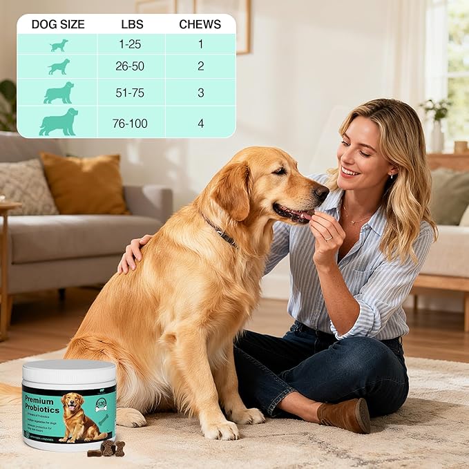 Dog Probiotics and Multivitamin Chews for Gut, Skin and Coat Health, Immune Support Supplement for All Dogs, Pork Flavor Soft Chews, 120 Count, Idea