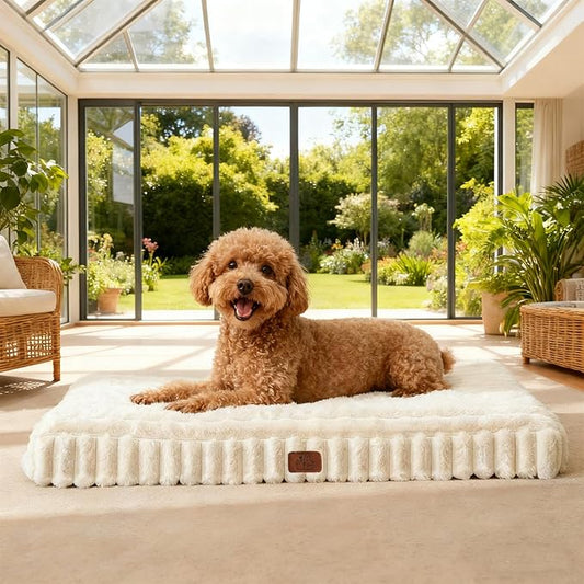 Orthopedic Dog Bed for Medium Dog, Waterproof Pet Bed,Non-Slip Bottom and Egg-Crate Foam with Removable Washable Cover Crate Bed,Cream,30"x20"x3"