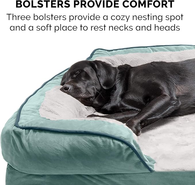 FurHaven Cooling Gel Dog Bed for Large Dogs, Comfort Sofa Bed with Cool Gel-Top Foam and a Solid Orthopedic Foam Base for Joint Support, Washable Cover, Jumbo/XL, Plush & Velvet, Celadon Green