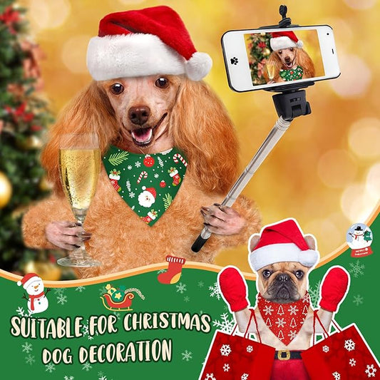 100 Pcs Christmas Dog Bandanas Bulk Xmas Santa Snowflakes Bandanas Adjustable Soft Bibs Triangle for Small Medium Large Pets Holiday Party Costume