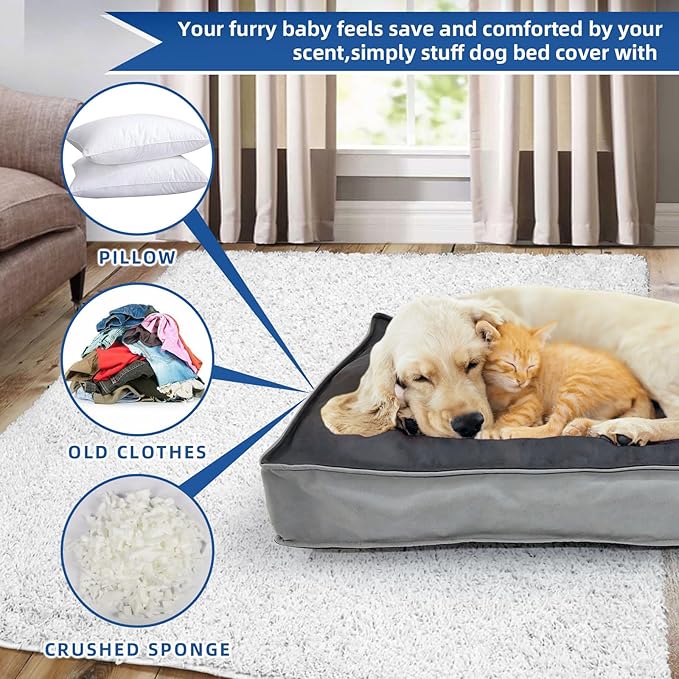 Dog Bed Covers Replacement Washable, Scratch Resistant Soft Faux Leather Dog Bed Cover with Zipper 48" L x 36" W x 4" H, Cover Only