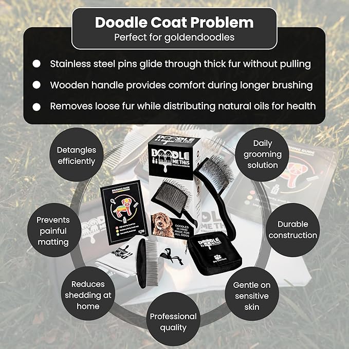 Slicker Brush for Dogs Kit Includes Comb Treat Pouch Bag and Guide Turns Stressful Grooming into bonding While Gently detangles matted Curly Wavy Coats.
