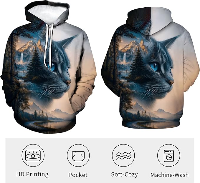 Blissboy Novelty Long Sleeve Hoodie Funny Cat Print Sweatshirts