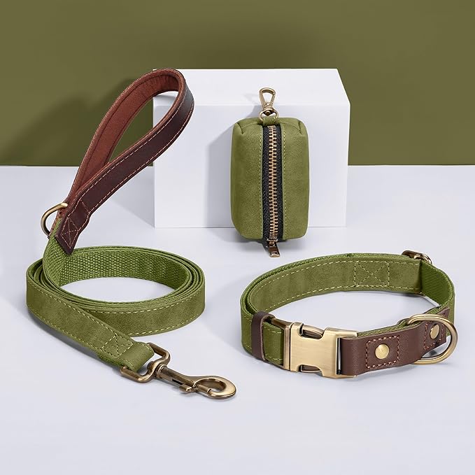 Didog Soft PU Leather Dog Collar for Large Dogs,Classic Adjustable Dog Collars with Quick Release Metal Buckle,Easy Clean and Comfortable with Nylon Lining,Olive Green,L Neck 15-23"