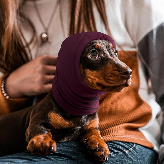 Nanaki Calming Hoodie Dog Ear Cover Dull Red,S -Soft No Shake Dog Ear Wrap Hematoma, Adjustable Head Protection for Fireworks Grooming, Anxiety Relief, Thunderstorm, Bathing Noise Protection