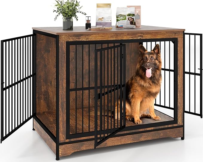 42 in Dog Crate, XL Dog Crate Furniture with 3 Doors, Wooden Dog Furniture Crate for Medium Dogs Large Breed, Heavy Duty Dogs Kennel End Table, Multiple Units Can be Combined or Stacked