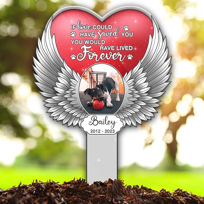 Customized Sympathy Deceased Pet Grave Marker Losing A Dog Bereavement Photo Grave Marker Memorial Sympathy Gift with Picture Name Date Custom Plaque Animal Pet Tribute Keepsake Garden Decor