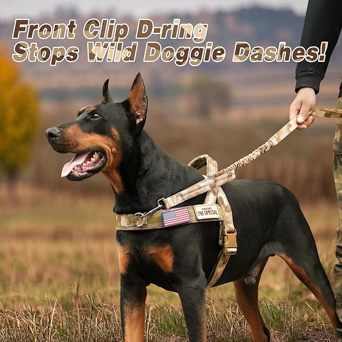 Forestpaw No Pull Dog Harness with Large Handle,Slip on Reflective Vest with Quick Release Buckle,Comfortable Flannel Lining for Medium Large Dogs Walking Training (Includes 3 Patches),Brown Camo XL