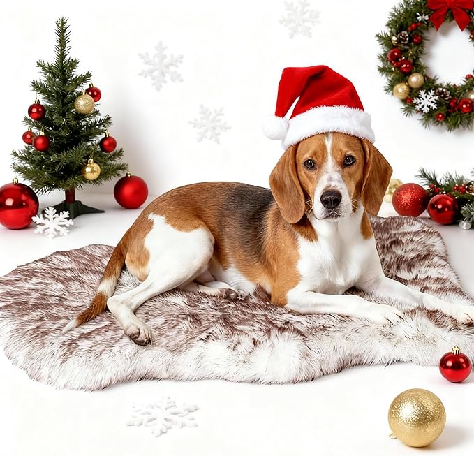 40"×24"×2" Luxury Fluffy Faux Fur Warming Dog Bed, Ultra Soft Plush Pet Rug, Washable Cozy Pad with Non-Slip Bottom, Orthopedic Supportive Sleeping Mat for Medium & Large Dogs