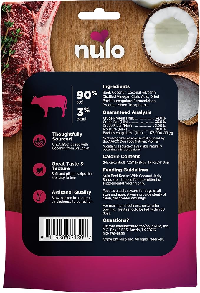 Nulo Premium Jerky Strips Dog Treats, Grain-Free High Protein Jerky Strips made with BC30 Probiotic to Support Digestive & Immune Health 5 Ounce (Pack of 1)