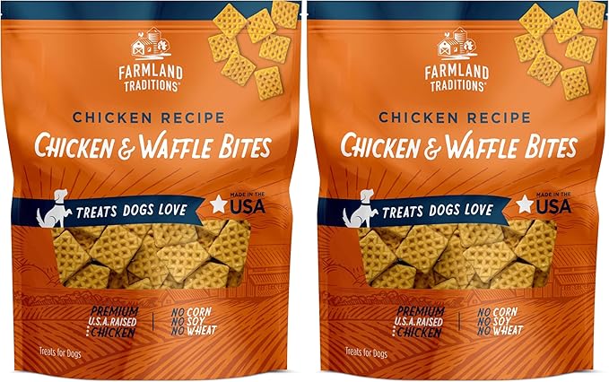 Farmland Traditions Chicken & Waffle Bites, Gluten-Free Dog Treats, Made in USA for All Breeds & Sizes, 1 Pound Bag (Pack of 2)