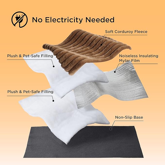 Bedsure Self Warming Cat Bed, Small Self Heating Dog Crate Pad, Thermal Extra Warm Puppy Mat Indoor, Non-Slip & Washable, Not Electric, 24" x 18", Brown