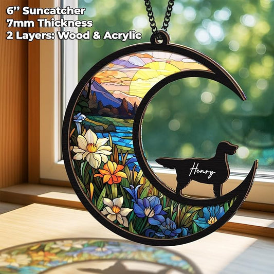 6'' English Setter Memorial Suncatcher, Personalized Name, Pet Ornament Window Car Hanging, Sympathy Gift for Loss of Pet, Passed Away Remembrance Gift for Dog Lovers SCD-B11-6-19