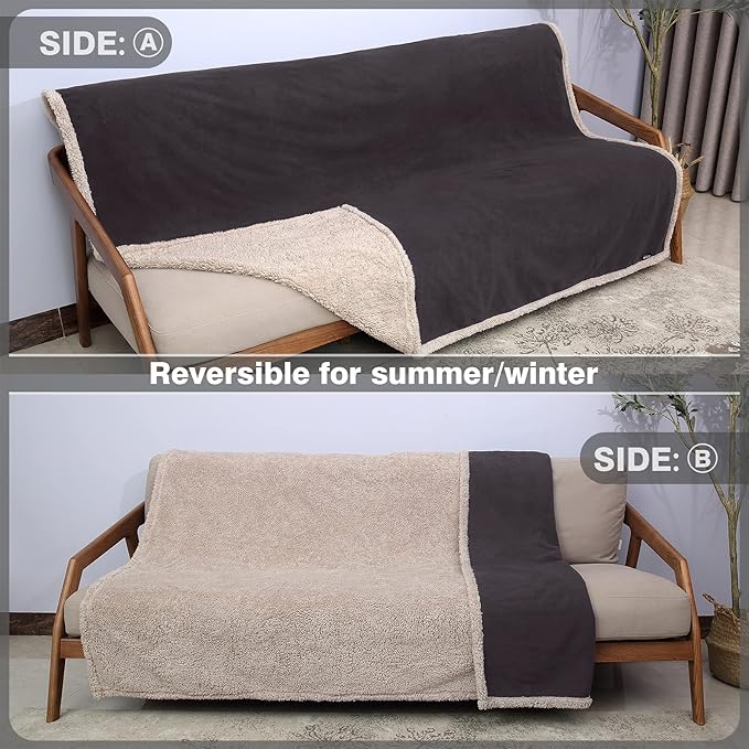 Waterproof Blanket,Pee Proof Couch Sofa Bed Protector Cover for Baby,Super Cozy Plush Fleece Warm Sherpa Lining Throws and Blankets for Boating Camping 60"x50" Brown By Catalonia