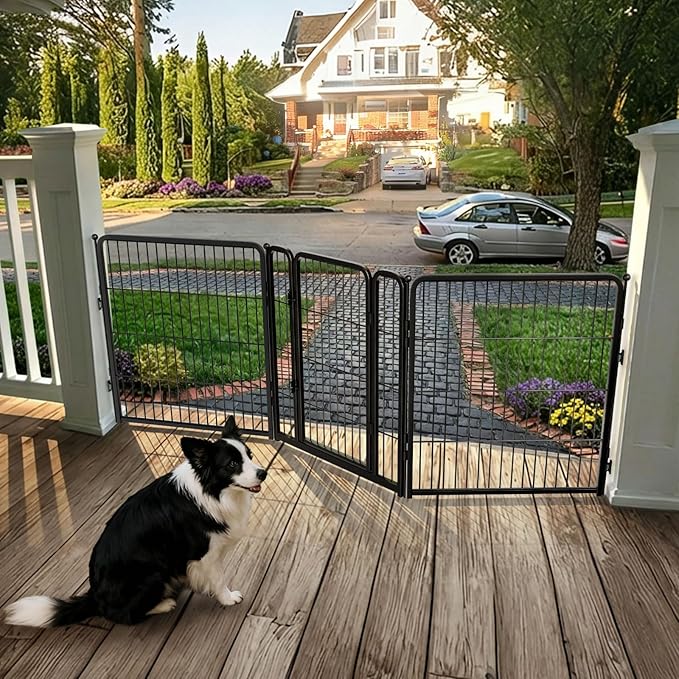 FXW Dog Gate Extra Wide Designed for Indoor Use, Adjustable Width Up to 83-inch Wide (32" H 3 Wire Panels for Small and Medium Dogs), Black