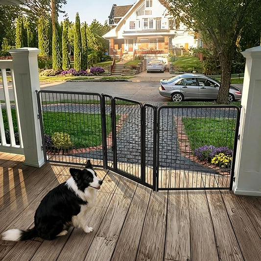 FXW Dog Gate Extra Wide Designed for Indoor Use, Adjustable Width Up to 83-inch Wide (32" H 3 Wire Panels for Small and Medium Dogs), Black