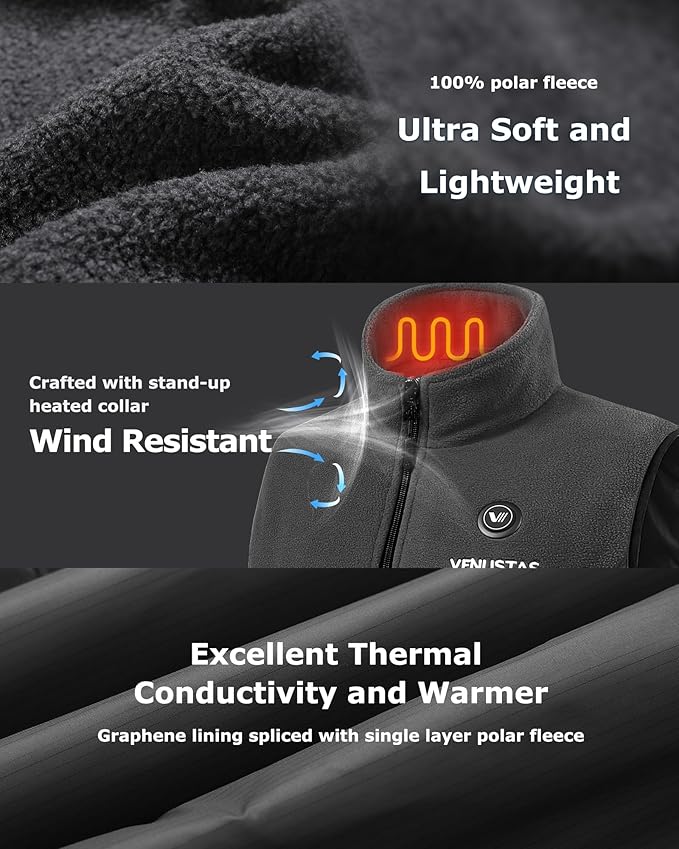 Venustas Men's Fleece Heated Vest with Battery, Lightweight Insulated Electric Vest