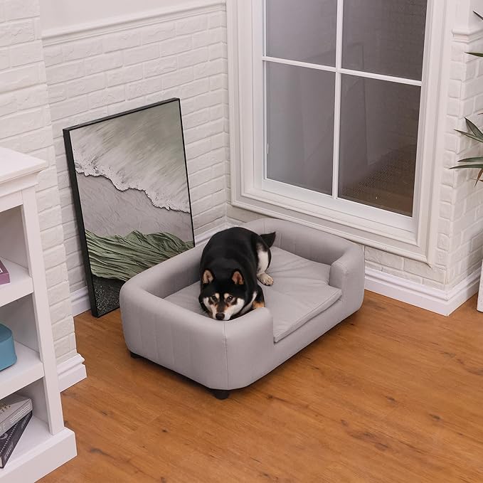 37-Inch Modern Pet Sofa with PU Scratch-Resistant Fabric and Adjustable Legs, Elevated Dog Couch for Small and Medium Dogs, Comfortable Dog Sofa Bed