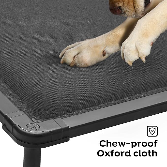 Veehoo Chewproof Elevated Dog Bed, Durable Raised Pet Cot with Soft PP Cotton-Filled Waterproof Mat, Washable Padded Cot for Indoor, Outdoor & Camping, 35-Inch, Grey