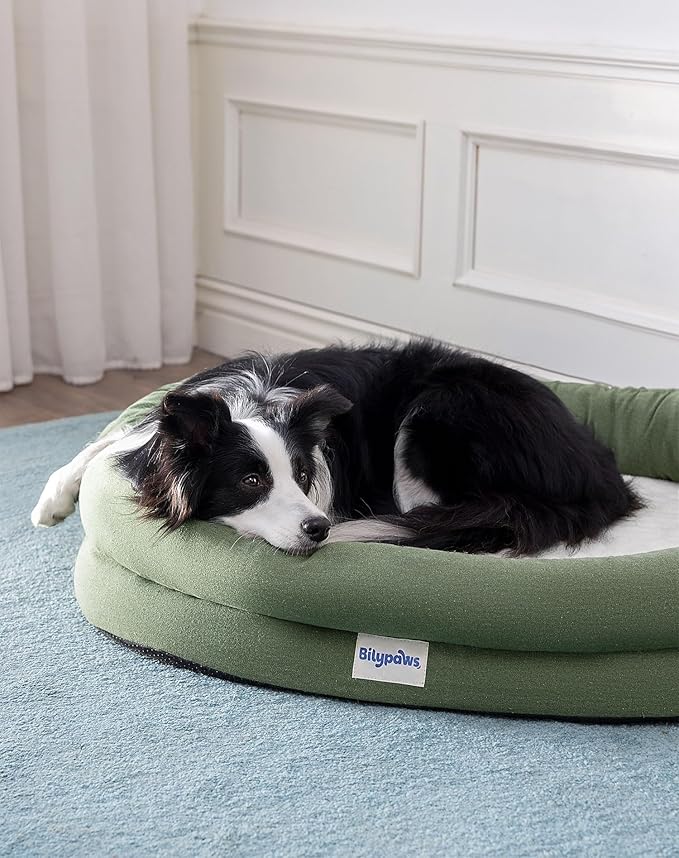 Orthopedic Dog Bed for Medium Size Dogs, Chew-Resistant Pet Sofa Bed with Egg Crate Foam, 4-Sided Bolster, Removable Washable Cover & Anti-Slip Bottom, Medium Olivine