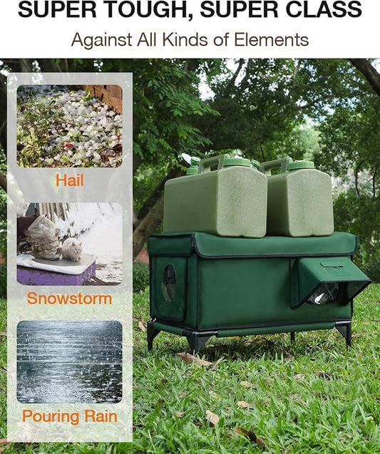 Indestructible Heated Cat House for Outside Winter, 100% Waterproof, Safe Escape Door, Insulated Outdoor Cat Shelter with Heater for Feral Barn Cat Kitty (Green, 24"x15"x18")