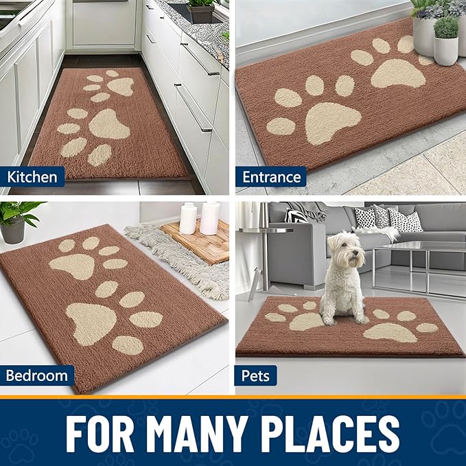Smiry Dog Door Mat for Muddy Paws 30x20, Dirt Trapper Non Slip Washable Indoor Doormats, Absorbent Entryway Carpet for Inside Floor, Camel