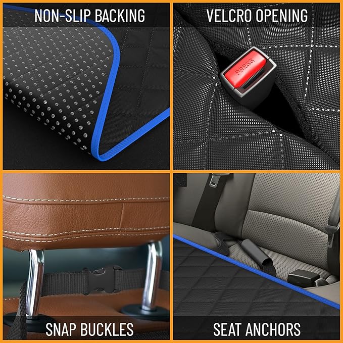 Active Pets Dog Car Seat Cover Car Seat Protector- Dog Seat Cover for Back Seat of SUVs, Trucks, Cars - Waterproof & Convertible Vehicle Hammock for Car Backseat - Mesh Window- Blue, XL