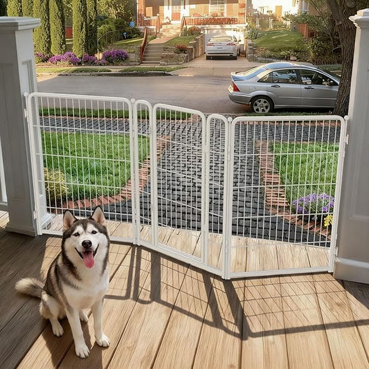 FXW Dog Gate Extra Wide Designed for Indoor Use, Adjustable Width Up to 83-inch Wide (40" H 3 Wire Panels for Medium and Large Dogs), White